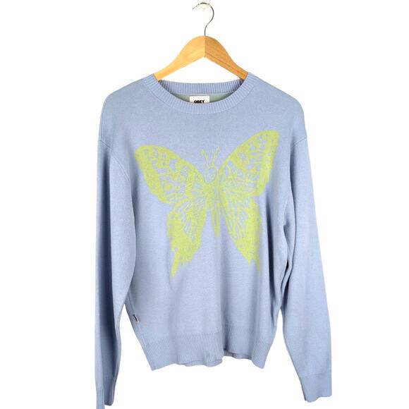 Obey Men's Effect Butterfly Sweater in Iris Flower Size Medium Artsy Pastel - Picture 2 of 8